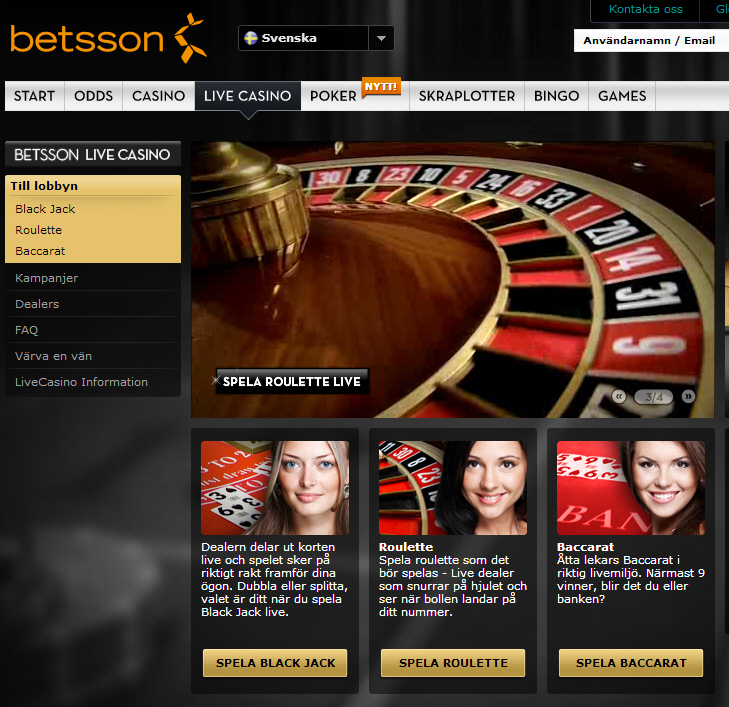 Betsson Live Dealer casino