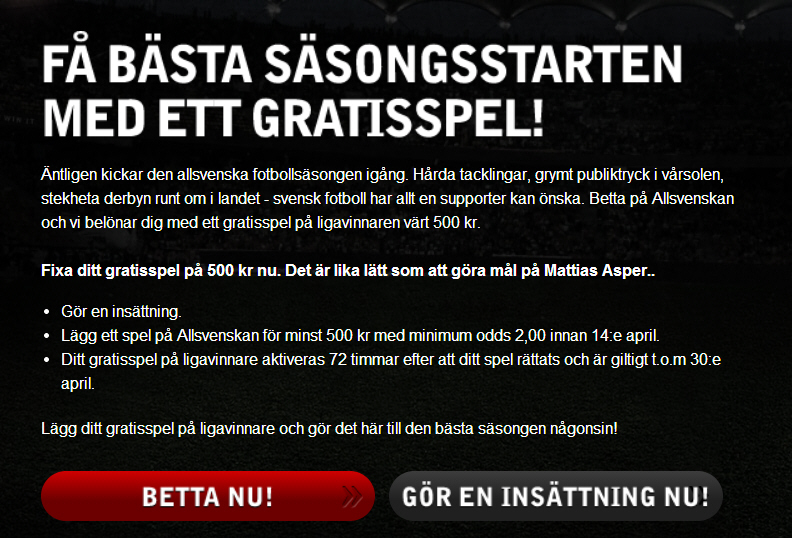 500 kr gratisspel på Allsvenskan