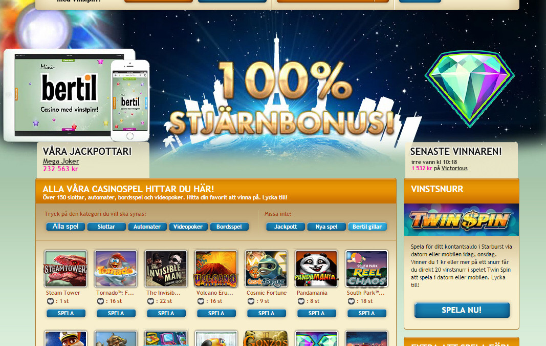 100 Free Spins hos Bertil utan insättningskrav