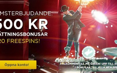 Mr Green ger dig 3500 kr + 120 freespins