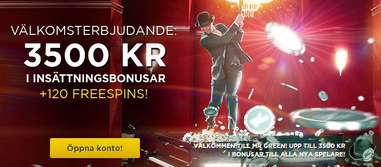 Mr Green ger dig 3500 kr + 120 freespins